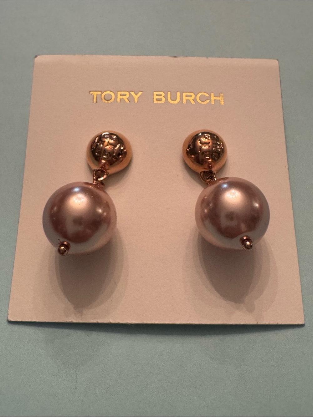 Tory Burch Rose-Tone Pearl Drop Earrings